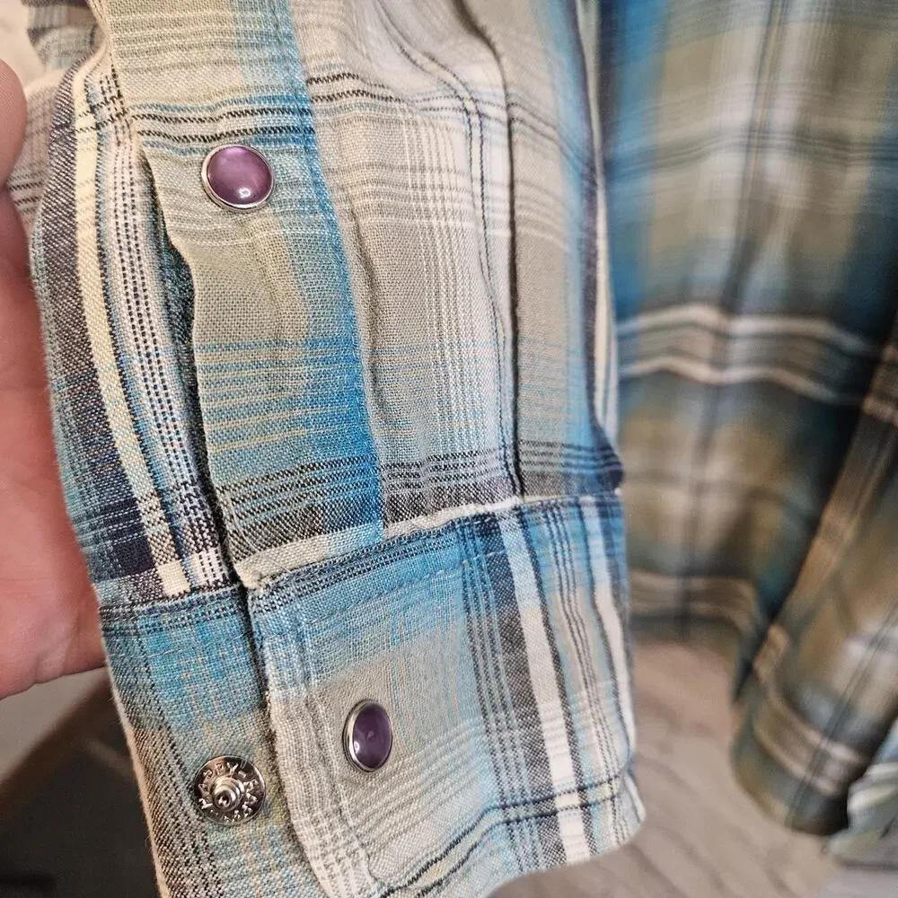 Panhandle Slim Shirt Men XXL Pearl Snap Western Cowboy Long Sleeve Blue Plaid - Picture 2 of 6